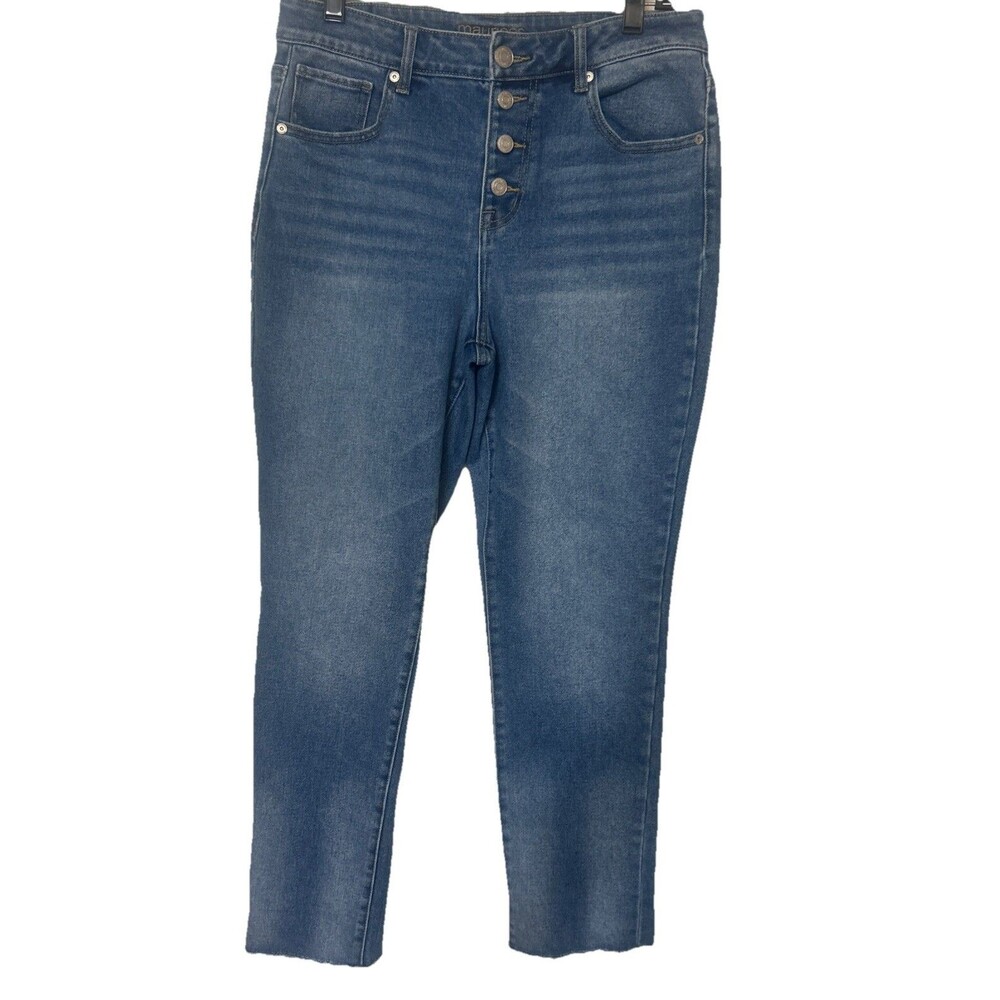 Maurices High Rise Womens Size 10 Short Denim Button Fly Raw Hem Straight Jean